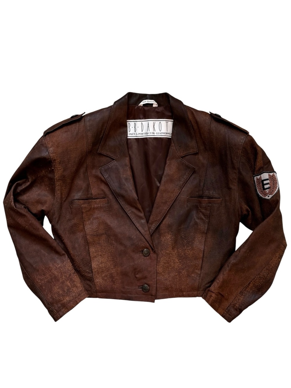Vintage BB Dakota Distressed Brown Genuine Leather Cropped Military Jacket M